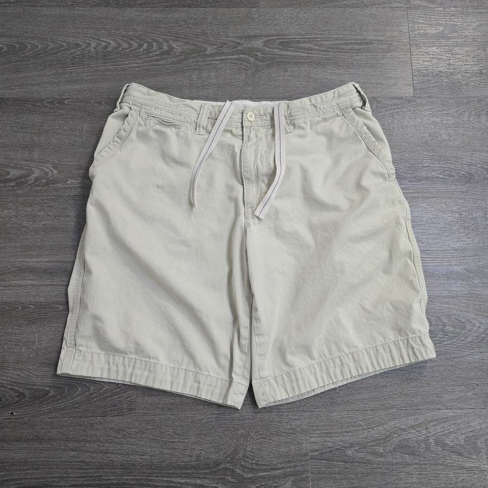 VTG Polo Ralph Lauren Bermuda Chino Shorts Drawstring Talon Zip Flap Pockets 35